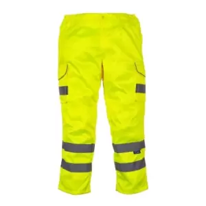 Yoko Mens Hi-Vis Cargo Trousers With Knee Pad Pockets (42in Long) (Yellow)