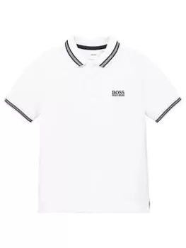 image of BOSS Boys Short Sleeve Logo Polo Shirt - White, Size 14 Years