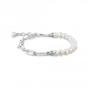 image of Sterling Silver Pearls And Links Bracelet A2031-167-14