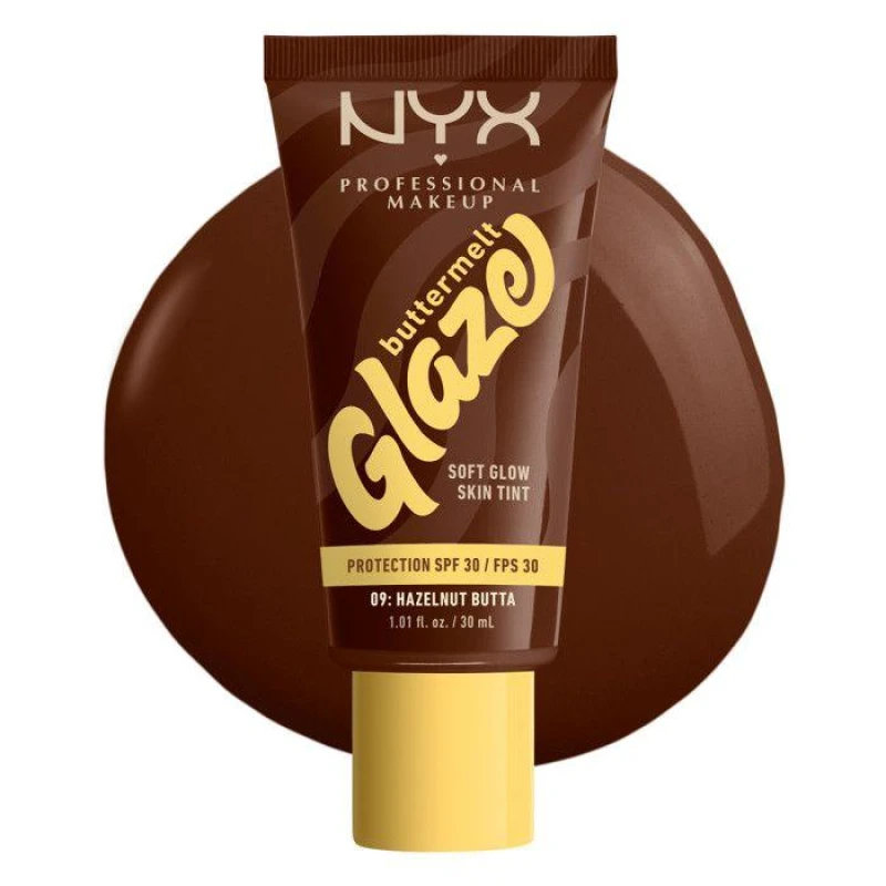Image of NYX Professional Makeup Buttermelt Glaze Soft Glow Skin Tint + SPF/FPS 30 Foundation (Various Shades) - Hazelnut