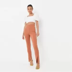 Missguided Stretch Poplin Split Front Legging - Brown