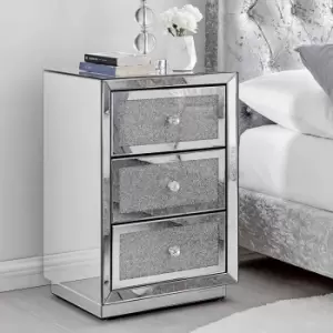 Image of Furniture Box Stella 3 Drawer Diamond Mirrored Crystal Bedside Table