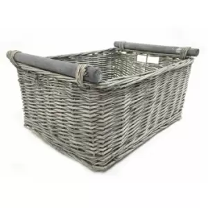 Kitchen Log Fireplace Wicker Storage Basket With Handles Xmas Empty Hamper Basket [Grey,Large 45x35x20cm]