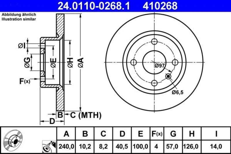Image of ATE 24.0110-0268.1 Brake disc solid, Coated Brake Disc (82)