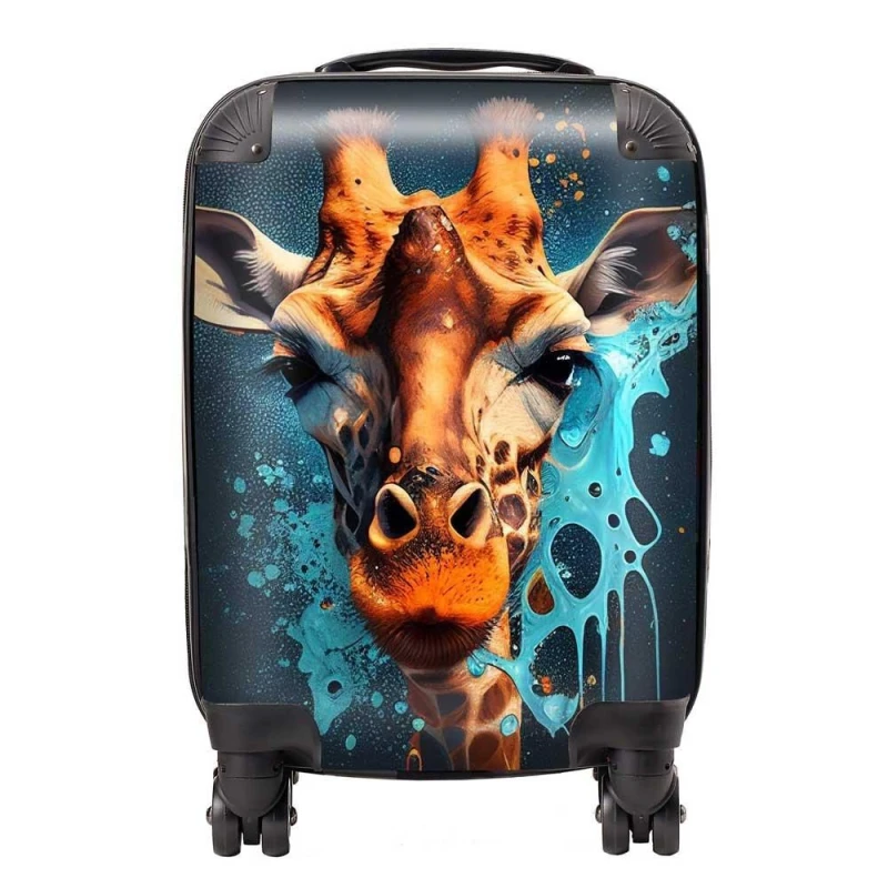 Image of Warren Reed - Designer Blue Giraffe Face Splashart Suitcase in Grey Size: Small Grey Unisex Small