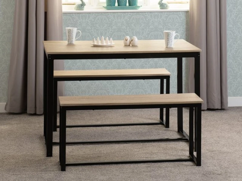 Image of Seconique Lincoln Sonoma Oak Dining Table and 2 Bench Set