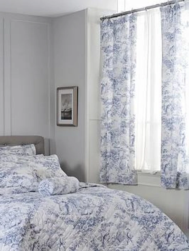Image of The Lyndon Company The Lyndon Company 2021 Toile De Jouy Blue Curtain 183 x 168cm - Size: W 183 x D 168cm - Wilko Blue