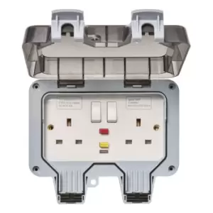 image of Zinc 2 Gang IP66 RCD 13A Socket