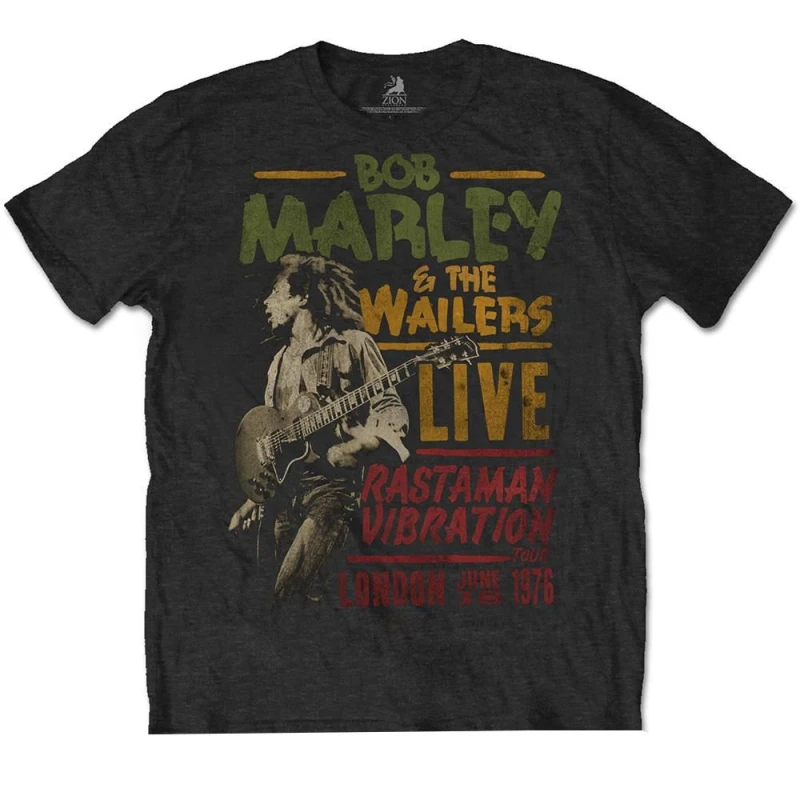 Image of Bob Marley Bob Marley Men Rastaman Vibration Tour 1976 Cotton T-Shirt in Black Size: large Black L Male 5063425885398