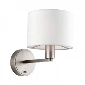 Image of 1 Light Indoor Wall Light Matt Nickel Plate, Vintage White Faux Silk, E14