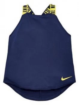 image of Nike Girls Dri-FIT Tank Elastika Vest - Black/Gold Size M Women