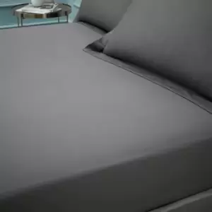 Image of Plain Dye 100% Egyptian Cotton 180 Thread Count Fitted Sheet, Charcoal, King - Bianca