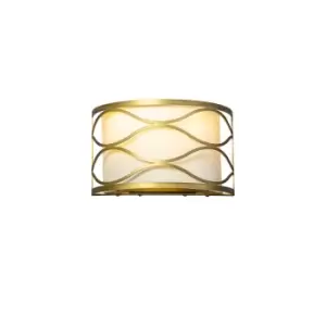 Image of Milton Wall Lamp 2 Light E14 Aged Gold, Cream Fabric Shade