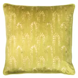 image of Wisteria Printed Velvet Cushion Chartreuse