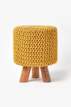 image of Tall Cotton Knitted Footstool on Legs