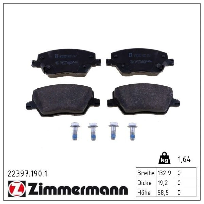 Image of ZIMMERMANN Brake pad set ZIMMERMANN 22397.190.1