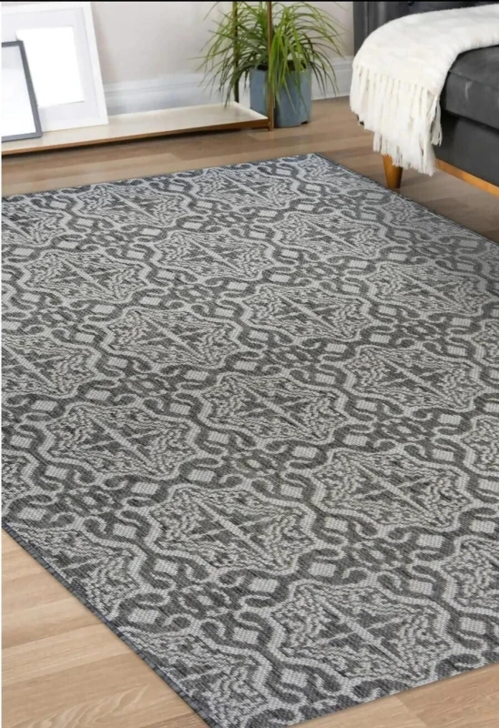 Image of THE RUGS County Collection Victorian Indoor/Outdoor Rugs 11647A in Dark Grey Size: 120cm x 170cm Dark Grey Unisex 120cm x 170 cm