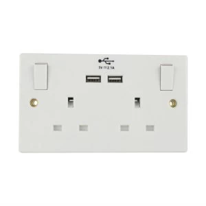 image of Status 13A 2 Gang Switched Wall Socket with 2 USB Ports