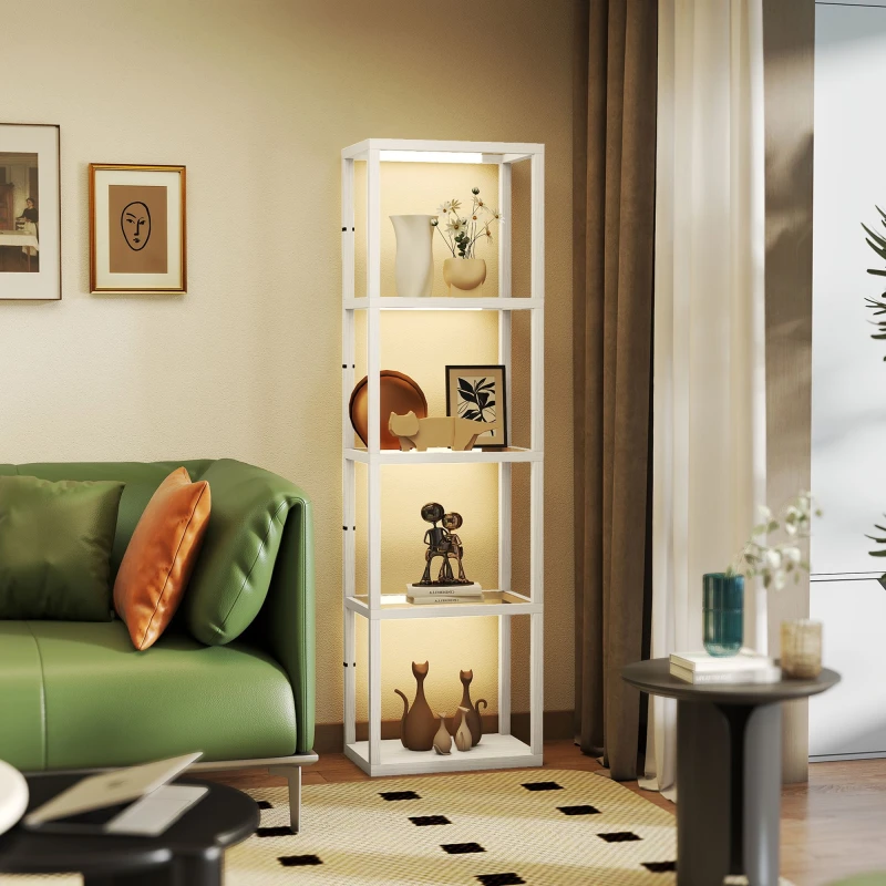 Image of HOMCOM HOMCOM LED Floor Lamp with Glass Shelves, Dimmable Room Lamp, Bleached Oak in Light Oak Light Oak One Size Unisex 5063603111820