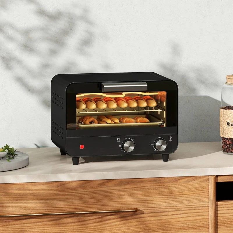 Image of HOMCOM Small Toaster Oven, 12L Mini Countertop Oven with Glass Door, Black Unisex
