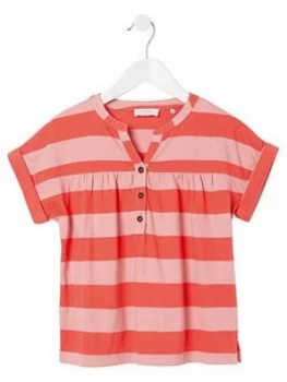 Image of Fat Face Girls Stripe Popover Top - Pink, Size Age: 12-13 Years, Women
