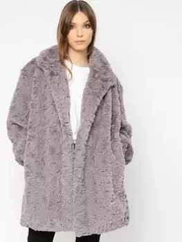 image of Religion Silent Faux Fur Coat- Grey, Size 8, Women