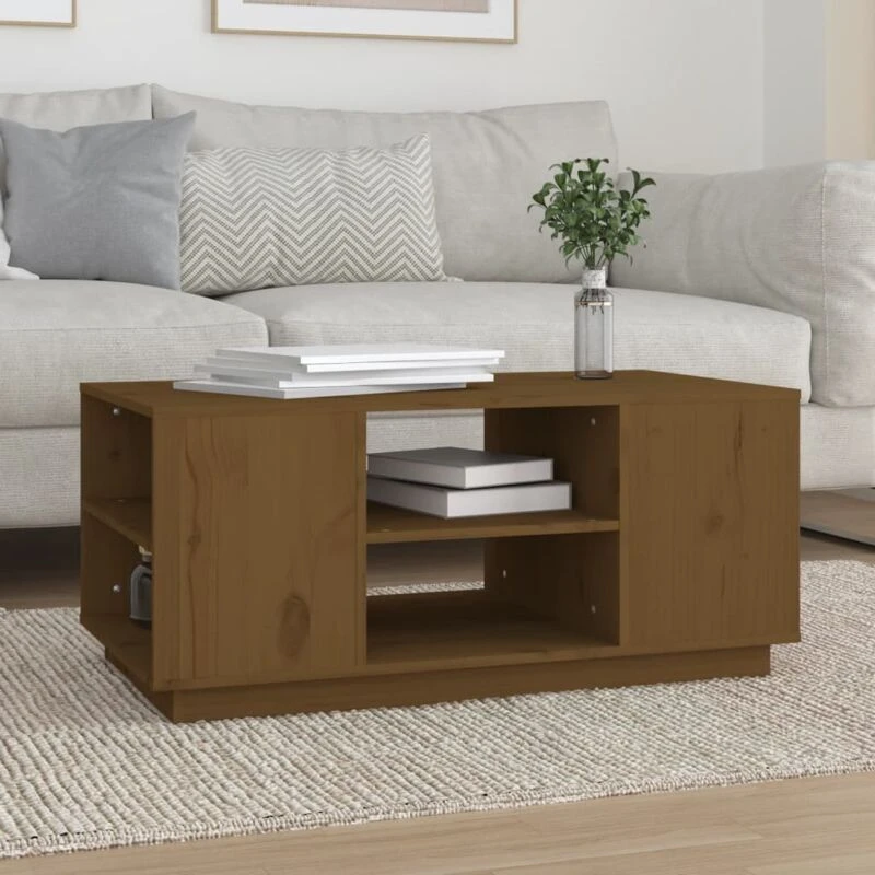 Image of Vidaxl Coffee Table Honey Brown 90X49X40.5cm Solid Wood Pine, Brown 814402
