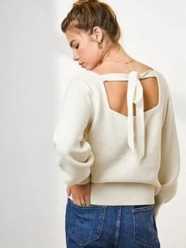 image of Mint Velvet Bow Back Cotton Jumper - Cream