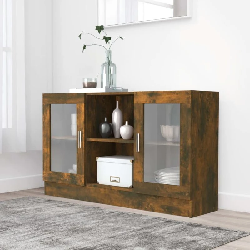 Image of VIDAXL Vitrine Cabinet Smoked Oak 120x30.5x70cm Engineered Wood Vidaxl 8720286954997