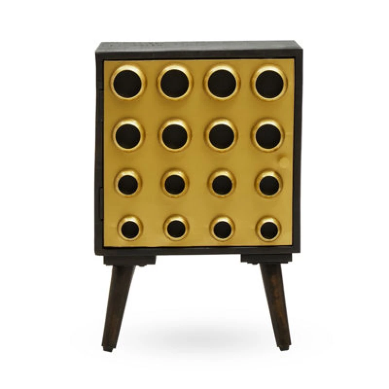 Image of Premier Housewares Storage Cabinets, Black Mango Wood with Warm Metallic Finish, One Door Storage & Modern Shelving Space Gold