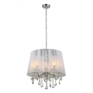 Image of Netlighting Hanging Pendant Chrome, White 5 Light with White Cloth Shade, E14