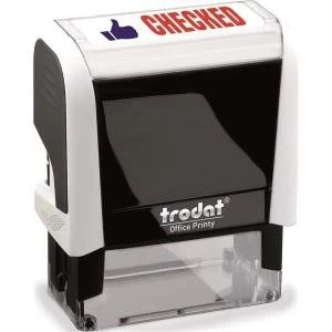 image of Trodat Printy 4912 46mm x 18mm Self Inking Word Stamp RedBlue Checked