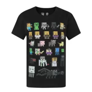 image of Minecraft Official Boys Sprites Characters T-Shirt (11-12 Years) (Black)