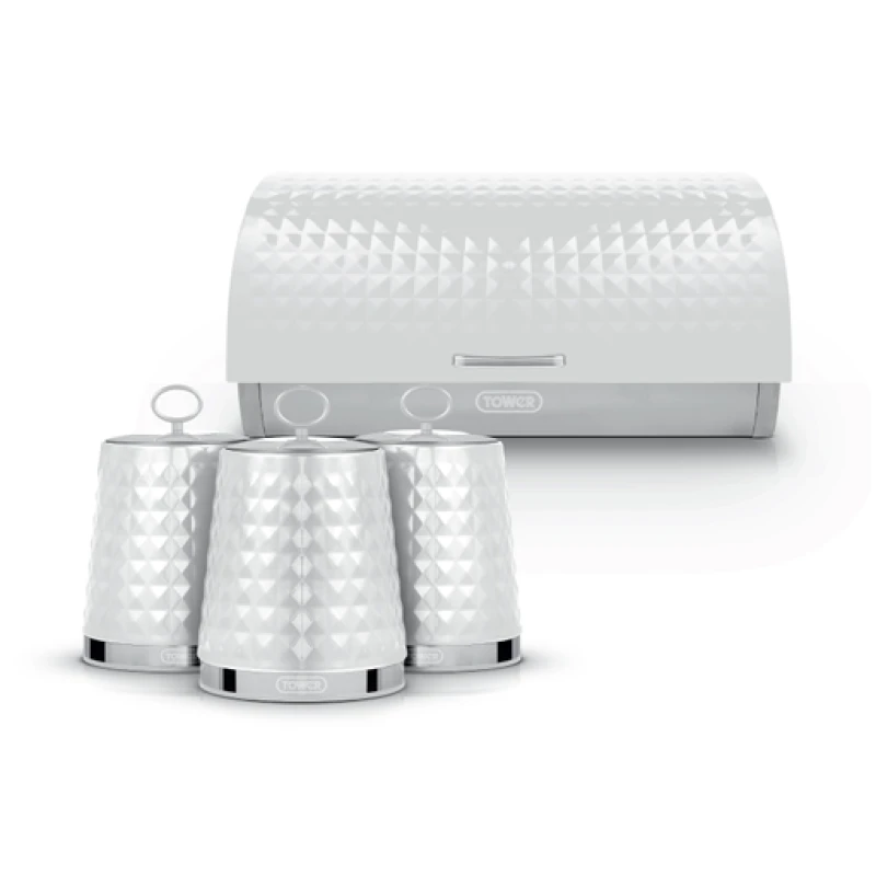Image of Tower Tower Solitaire Bread Bin & Canisters Set White White ONE SIZE