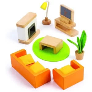 Image of Hape Media Room Wooden Doll House Furniture Playset