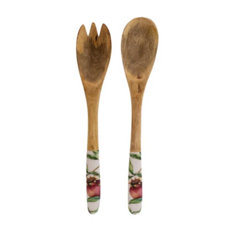 Image of Handcrafted Pomegranate Set Of 2 Wooden Fork And Spoon
