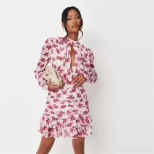 Missguided Key Hole Ruched Mini Dress - Pink