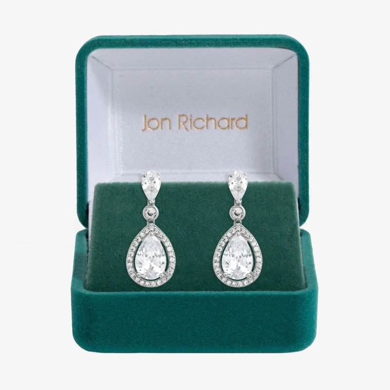 Image of Jon Richard Rhodium Plated Cubic Zirconia Pear Drop Earrings Drop Earrings One Size Silver 71581711000