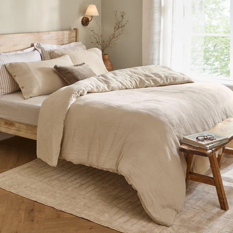 Image of Lark Cotton Muslin Duvet Cover Set Natural, Natural / Super King