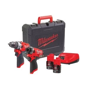 Image of Milwaukee Power Tools M12 FPP2A-202C FUEL Twin Pack 12V 2 x 2.0Ah Li-ion