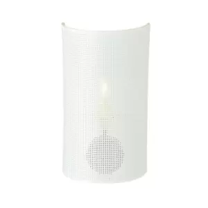 image of Aston Black Wall Lamp with Shade with White, Gold Fabric Shades, 1x E14