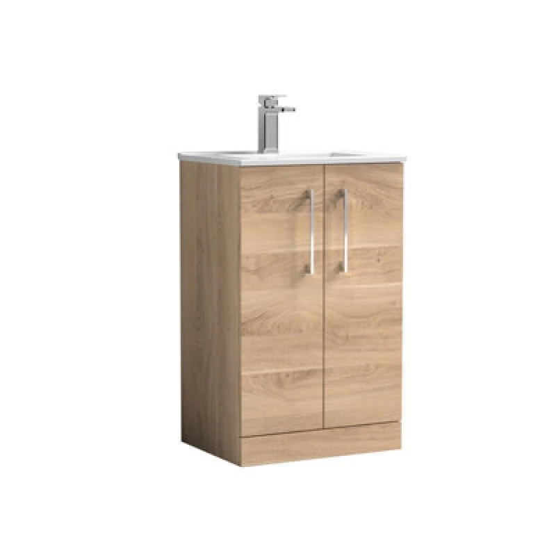 Image of NUIE Arno Floor Standing 2-Door Vanity Unit with Basin-2 500mm Wide - Bleached Oak - Nuie ARN3001B