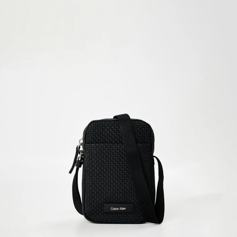Image of Calvin Klein Embossed Woven Cross Body Bag Black male One Size