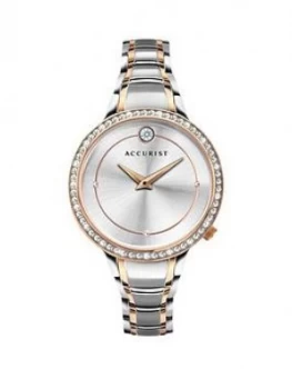 Image of Accurist Silver Sunray And Rose Gold Detail Dancing Swarovski Dial Two Tone Stainless Steel Bracelet Ladies Watch