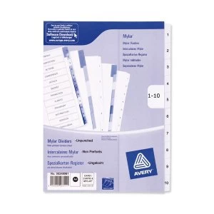 Image of Avery A4 Index Unpunched 1 10 White Pack of 10