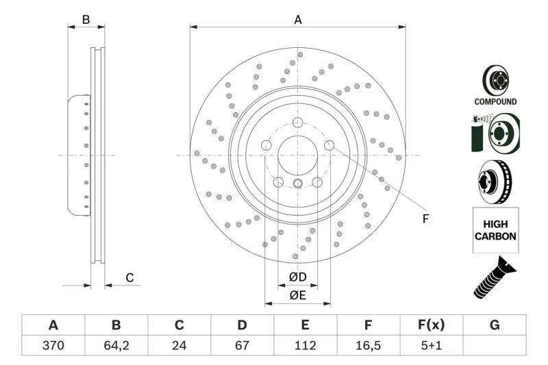 Image of Brake disc Bosch 0 986 479 G12