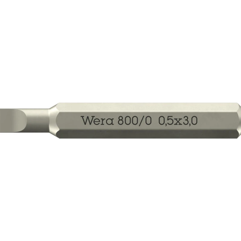 Image of Wera 800/0 4mm Hex Drive Slotted Micro Screwdriver Bits 1.5mm 30mm Pack of 1 5058105001