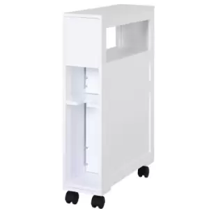 image of HOMCOM MDF Narrow Rolling Bathroom Side Cabinet White