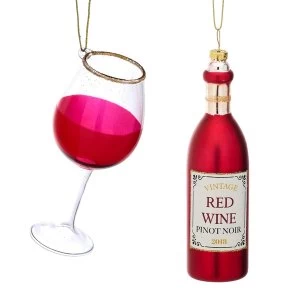 image of Sass & Belle (Set of 2) Christmas Cheer Red Wine and Glass Shaped Bauble