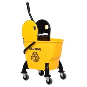 Image of HOMCOM 26L Mop Bucket & Water Wringer w/ 4 Wheels Plastic Body Metal Handle Pole Holder Home Commercial Cleaning Floor Cart Yellow